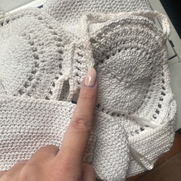 Mango Crochet Mini Dress Cutout Cotton Blend Swim Coverup Off White Size 4 S - Picture 11 of 12